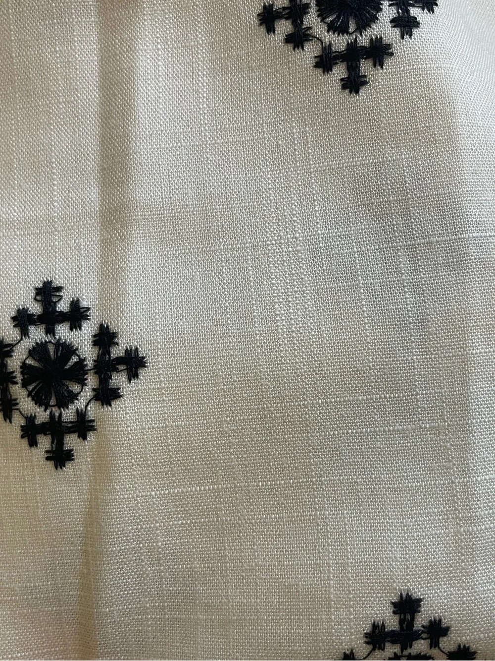 ZARA LINEN BLEND EMBROIDERED PANTS Ivory/ Black Size Large